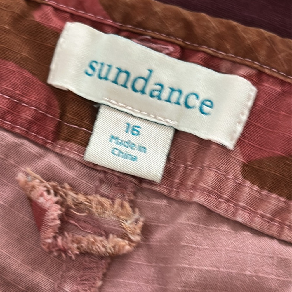 Sundance Pants pink rust orange camo Sz 16 cotton w stretch 4 pockets buttons - Picture 2 of 9